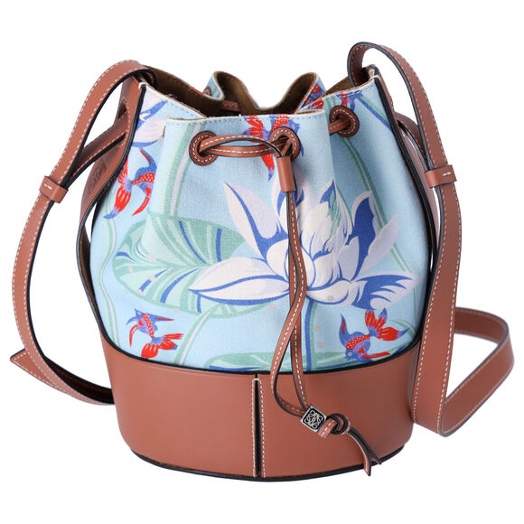 LOEWE Balloon Bag Small Shoulder Bag 328.04AC31 Light Blue Floral - Picture 1 of 6